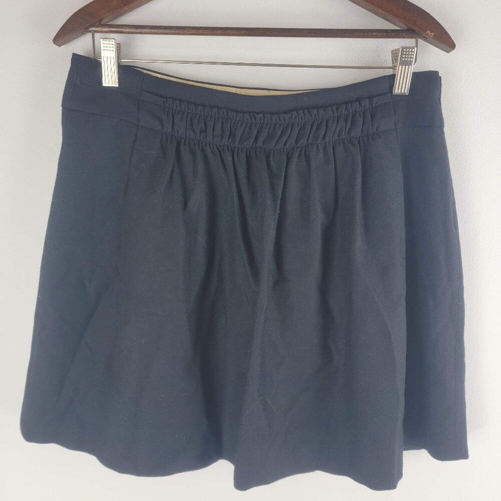 J Crew Shirred Stretch Wool Mini Skirt Black Side Zip Size 10